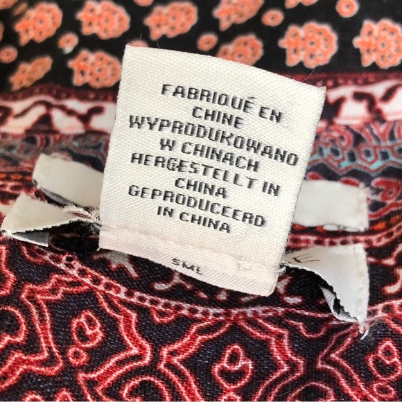 Rachel Zoe Linen Aztec Tribal Print Crop Top‎ Blouse Button Front Size M - Picture 13 of 15